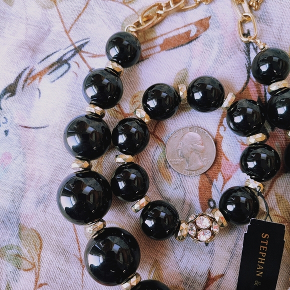Stephan & Co Black Acrylic Round Bead Bracelet and Necklace Set Rhinestones NWT - Picture 5 of 8